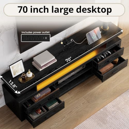 70" TV Stand for TVs up to 80", LED Entertainment Center, Black, view 6