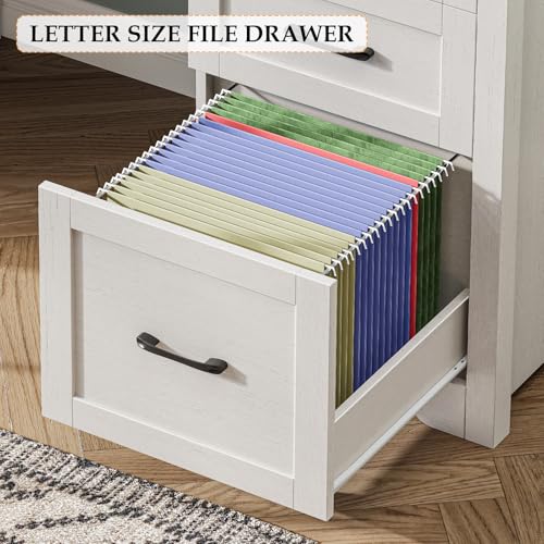 Farmhouse 61'' Executive Desk with 7 Drawers, Rustic Office Desk Computer Table with File Drawers, Wood Workstation for Home Office and Study,Unique White