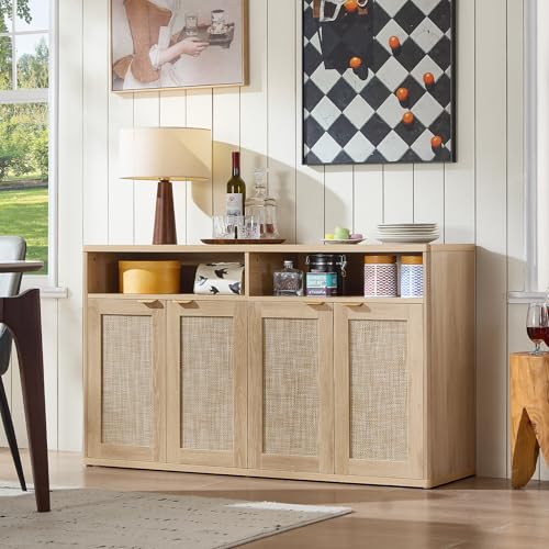 55-Inch Rattan Buffet Cabinet with 4 Doors,Natural, view 7