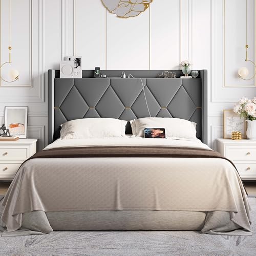Queen Bed Frame with Storage Headboard & Charging Station, view 4