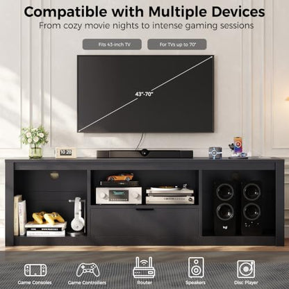 70" Black Gaming TV Stand with LED Lights & Power Outlet, view 4