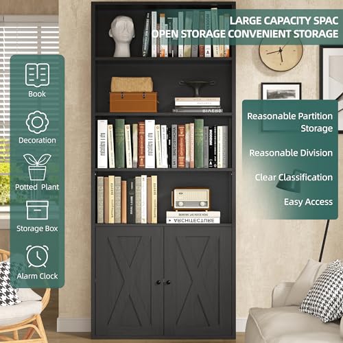 6 Tier Bookshelf with Doors, Tall Standing Bookcase, view 5