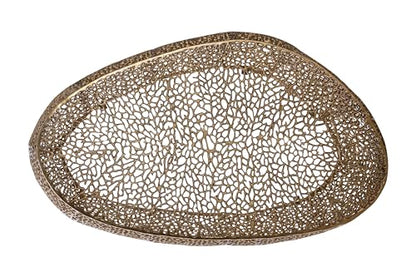 Modern Contemporary Oval-Shape 50" Coffee Table, Solid Aluminum intrigued Design, Mesh Cocktail Table, Creative Center Table for Living Room and Bedroom, Casted in Gold