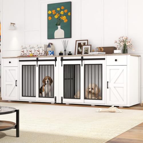 88" Dog Crate Furniture, Dog Kennel Cage, White (88"), view 2