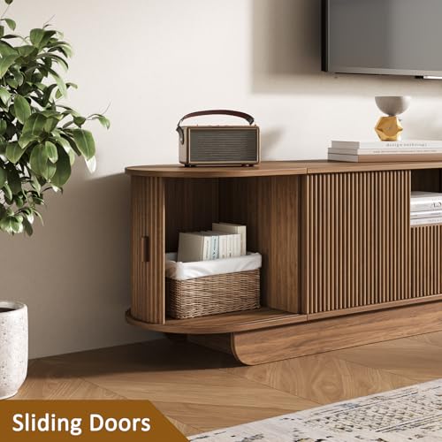 86.6'' Fluted TV Stand for 55-85 Inch, Walnut TV Console, view 5