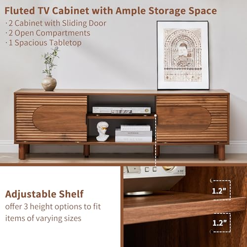 Walnut 63inch Sliding TV Stand for Televisions up to 70 Inches, view 5