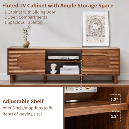 Walnut 63inch Sliding TV Stand for Televisions up to 70 Inches, view 5