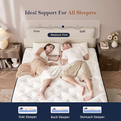 King Mattress - 12 Inch Medium Firm Ergonomic Mattress, Zoned Pocket Springs with Memory Foam for Back Support & Motion Isolation - CertiPUR-US Certified
