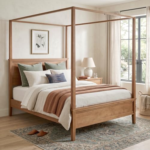 Rustic Farmhouse King Size 4-Poster Canopy Platform Bed with Headboard, view 2