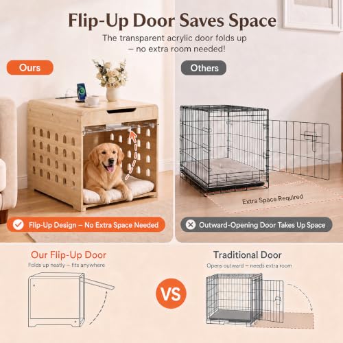 Modern Dog Crate Furniture Wooden Kennel Charging Station End Table Oak, view 5