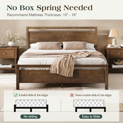 Minimalist Queen Size Solid Wood Bed Frame with Headboard, view 7