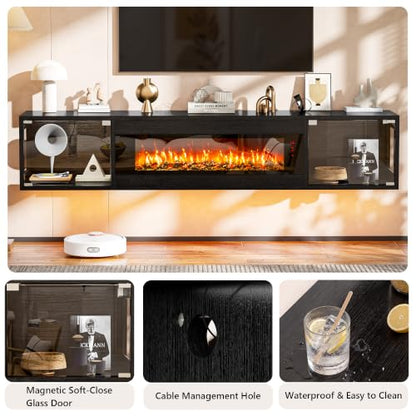 70 Inch Floating Fireplace TV Stand, TV Stand with 36" Fireplace, view 6