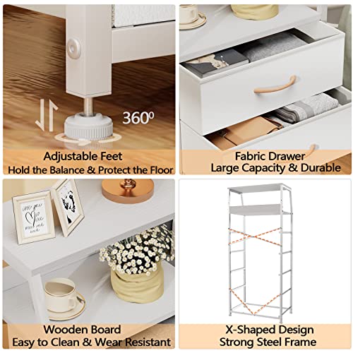 White Tall Dresser for Bedroom, 5 Fabric Bins Tall Nightstand, Dorm Dresser, view 6