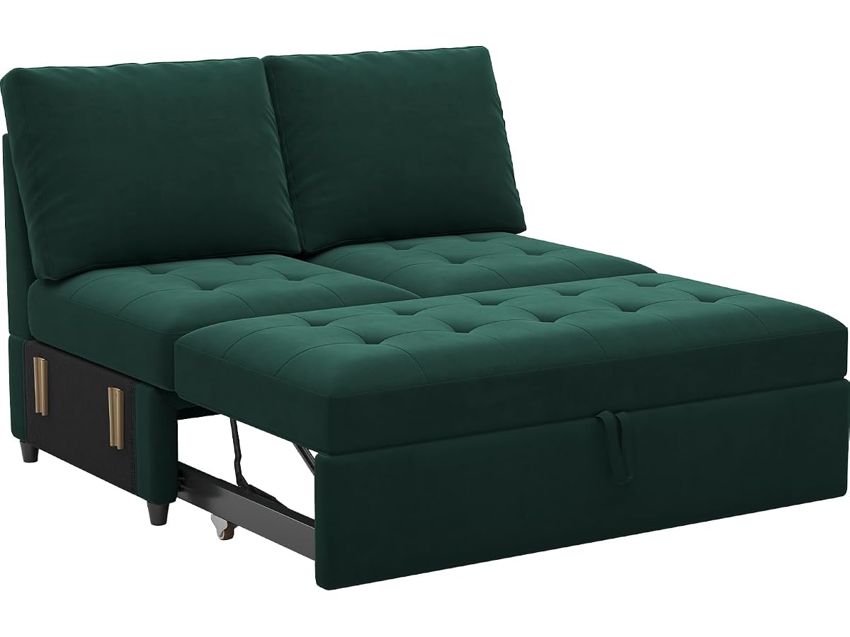 Pull Out Sofa Bed Module Part for Modular Sectional Sleeper Sofa Armless Loveseat with Pull Out Bed for Sectional Couch Green
