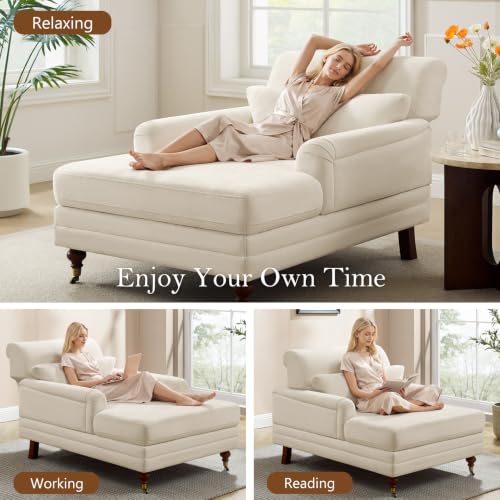 59.45'' Chaise Lounge Chair with Adjustable Backrest, Chenille Beige, view 6