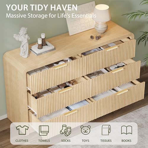 55" W Fluted 6-Drawer Dresser for Bedroom,Natural Oak, view 6
