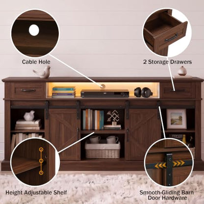 70" Farmhouse TV Stand w/LED for 70-80in TVs, 32" Tall Entertainment Center, view 7