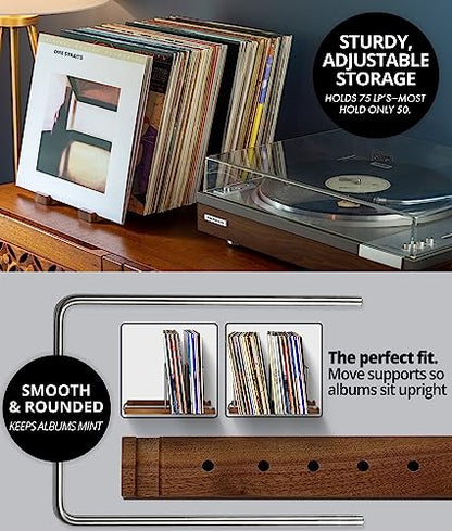 Vinyl Record Storage Holder, 75 LPs, Solid Walnut & Steel, view 6