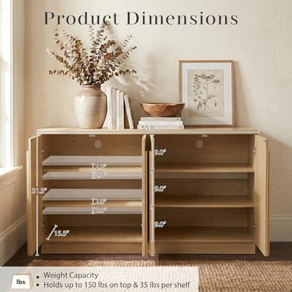 110" Fluted Wood Sideboard Buffet Cabinet with Storage, Natural, view 3