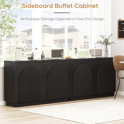 110" Fluted Sideboard Buffet Cabinet with Storage, Credenza, Black, view 6