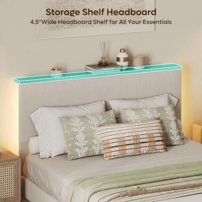 Queen Beige Upholstered Bed Frame with Storage, view 7