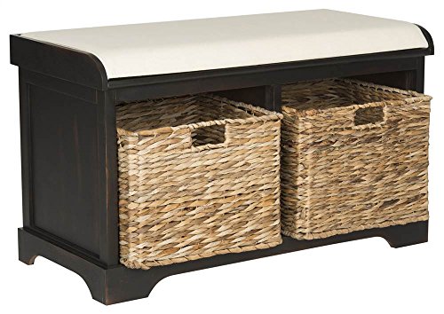 SAFAVIEH Furniture - Freddy 2-Basket Storage Bench - Brown - Solid Wood - Coastal Basket Storage Design - Ideal for Entryway, Living Room, Hallway, 18" Seat Height - Fully Assembled (AMH5736A)