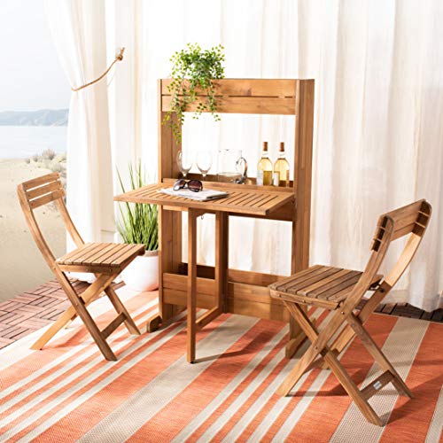 SAFAVIEH PAT7047A Outdoor Collection Barley Natural Flower Shelf 3-Piece Bistro Set