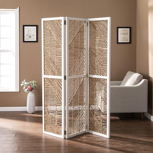 Quilino Woven Room Divider/Screen - Bohemian Design, Natural Rattan - Solid Wood, Fully Assembled - Ideal for Living Room, Home Office (HZ1153466)