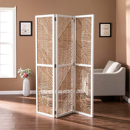 Quilino Woven Room Divider/Screen - Bohemian Design, Natural Rattan - Solid Wood, Fully Assembled - Ideal for Living Room, Home Office (HZ1153466)