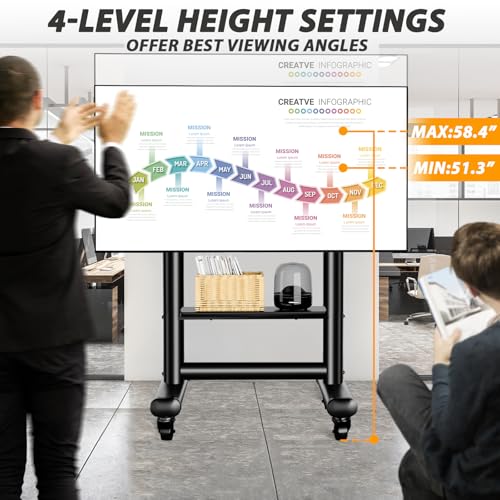 Heavy Duty Rolling TV Stand for 50-98 Inch TVs Holds up to 200 Lbs | Outdoor TV Stand with Height Adjustment and Large Shelf, Floor TV Stand with Wheels, Max VESA 800x600mm, Black