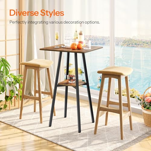 Bar Table, 2-Tier High Top Pub Table, Counter Height Table with Storage, Small Kitchen Dining Table, 36.6" High Bar Table for Living Room Party, Easy to Assemble, Rustic Brown BF51BT01
