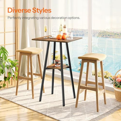 Bar Table, 2-Tier High Top Pub Table, Counter Height Table with Storage, Small Kitchen Dining Table, 36.6" High Bar Table for Living Room Party, Easy to Assemble, Rustic Brown BF51BT01