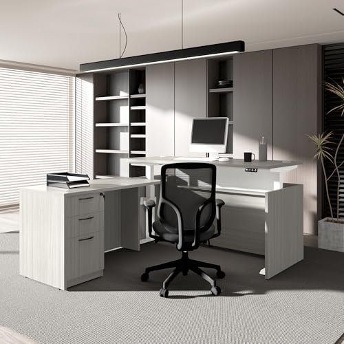 77" L-Shaped Executive Standing Desk with 3 Drawers Cabinet, view 8