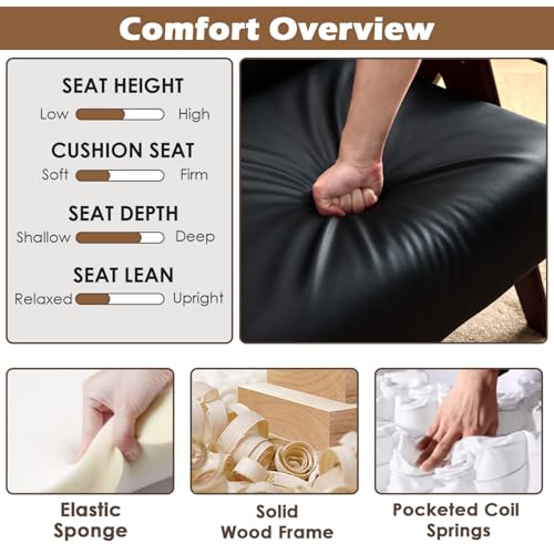Black Leather Accent Chairs Set of 2, Mid Century Modern Accent Chair, Side Arm Chairs for Living Room, Office Guest Waiting Room Chairs (2, Black)