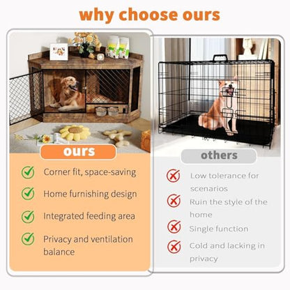 51.3" Corner Dog Crate Furniture with 360° Rotating Feeder, view 7