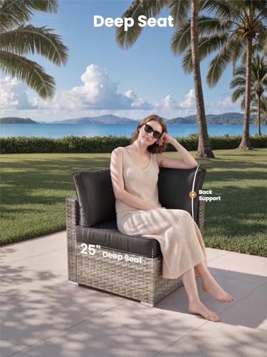 11 Piece Outdoor Patio Furniture Set with Fire Pit Table,Conversation Sectional Wicker Couch with Swivel Chairs,Modern Outside Sofa for Balcony Backyard, Black