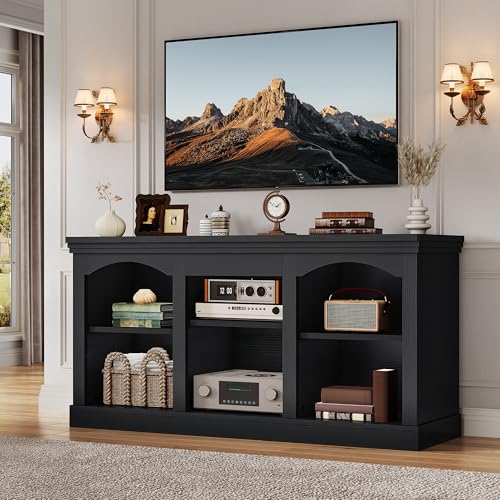 Farmhouse TV Stand with Adjustable Shelf for Living Room, Black, view 2
