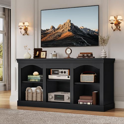 Farmhouse TV Stand with Adjustable Shelf for Living Room, Black, view 2