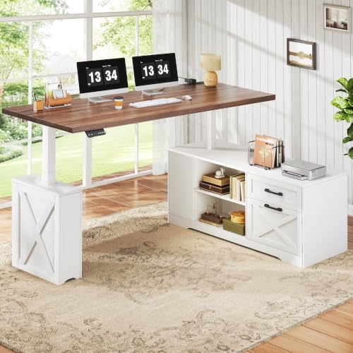 L Shaped Electric Standing Desk, 55" Executive Desk with Storage, view 6