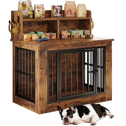 33.4" Small Dog Crate Furniture with Storage Hooks, view 2