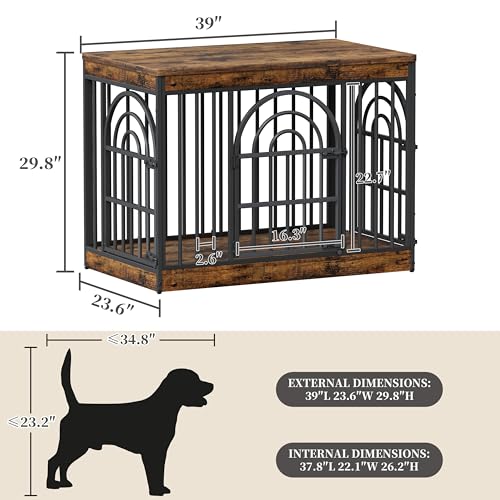 39" Wooden Dog Crate Furniture for Small Medium Large Dogs, view 3