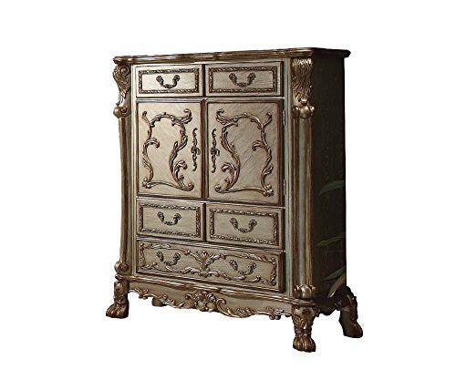 Dresden 5-Drawer Wooden Chest in Gold Patina and Brown