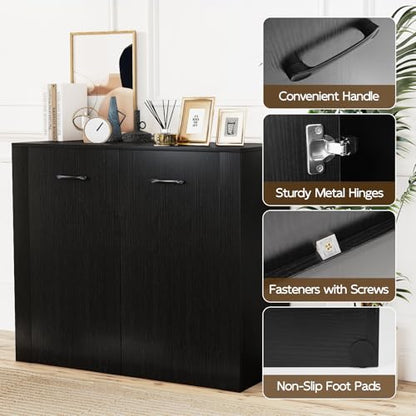 38-Inches Storage Cabinet, Sideboard with 2 Doors and 4 Cubic Shelves, Anti-Tipping Device, Sturdy Metal Hings, Credenza, Bathroom Cabinet for Living Room, Kitchen, Entryway, Black