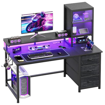 47" Gaming Desk with Hutch and Cabinet to Display,Black, view 2