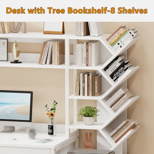 52" Computer Desk with Bookshelf, 5 Drawers ＆ Hutch for Bedroom, view 6