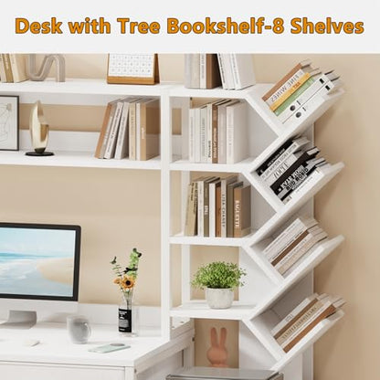52" Computer Desk with Bookshelf, 5 Drawers ＆ Hutch for Bedroom, view 6