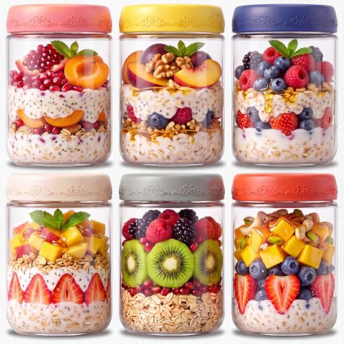 6-pack 16 oz Overnight Oats Containers with Lids, view 2