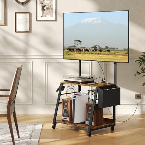 Rolling TV Stand with Mount and Storage, for up to 75 inch TVs, view 4