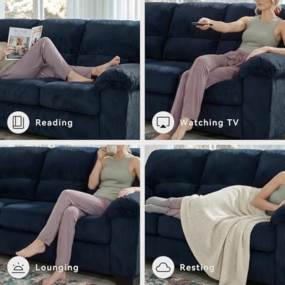 Signature Design by Ashley SimpleJoy Sofa, 83" Navy Blue Contemporary 3-Seater Couch, Soft Polyester Corduroy Fabric with Anti-Sag Platform Foundation, Living Room Furniture