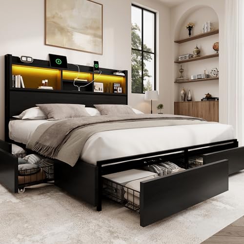 King Storage Bed Frame with 6 Drawers, USB Charging Station, No Noise, view 2